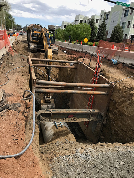 large trench running down the middle of the street