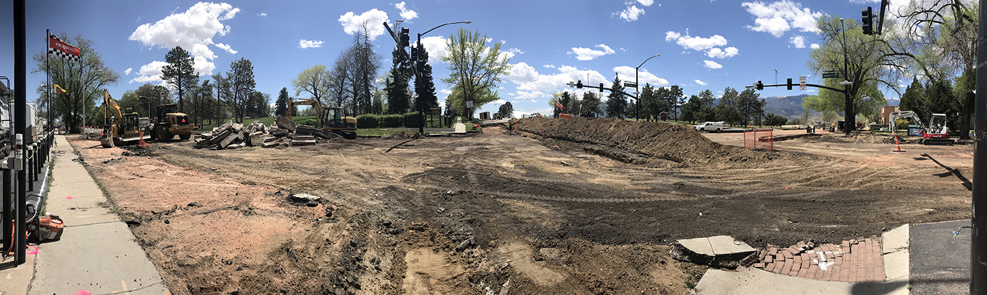 panoramic view of construction at pikes peak and union